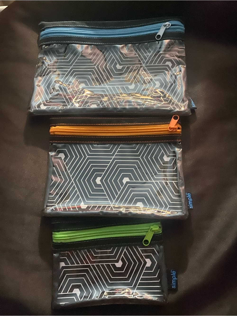 Three set clear geometry pattern zipper organization pouch